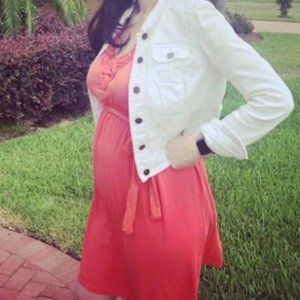 Liz Lange Maternity sleeveless orange dress with braided V-neck & elastic waist